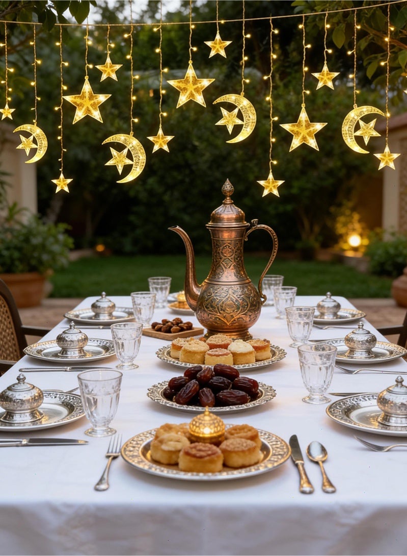 توبيتش أضواء رمضان LED، 12 لمبة على شكل نجمة، أضواء القمر والنجوم، جهاز تحكم عن بعد وحافظة بطاريات، زينة رمضان للمنزل - Image 4
